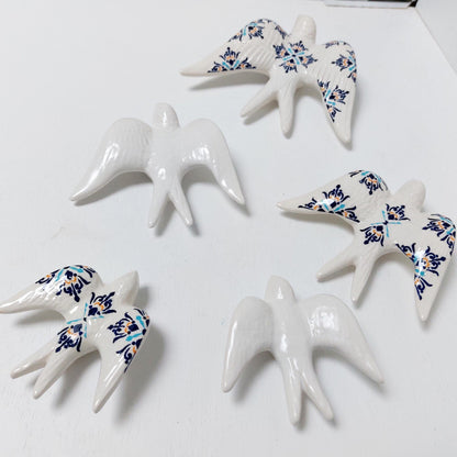 Hand Painted Ceramic Swallow Wall Decor, Portuguese Azulejo Art (Set of 6)