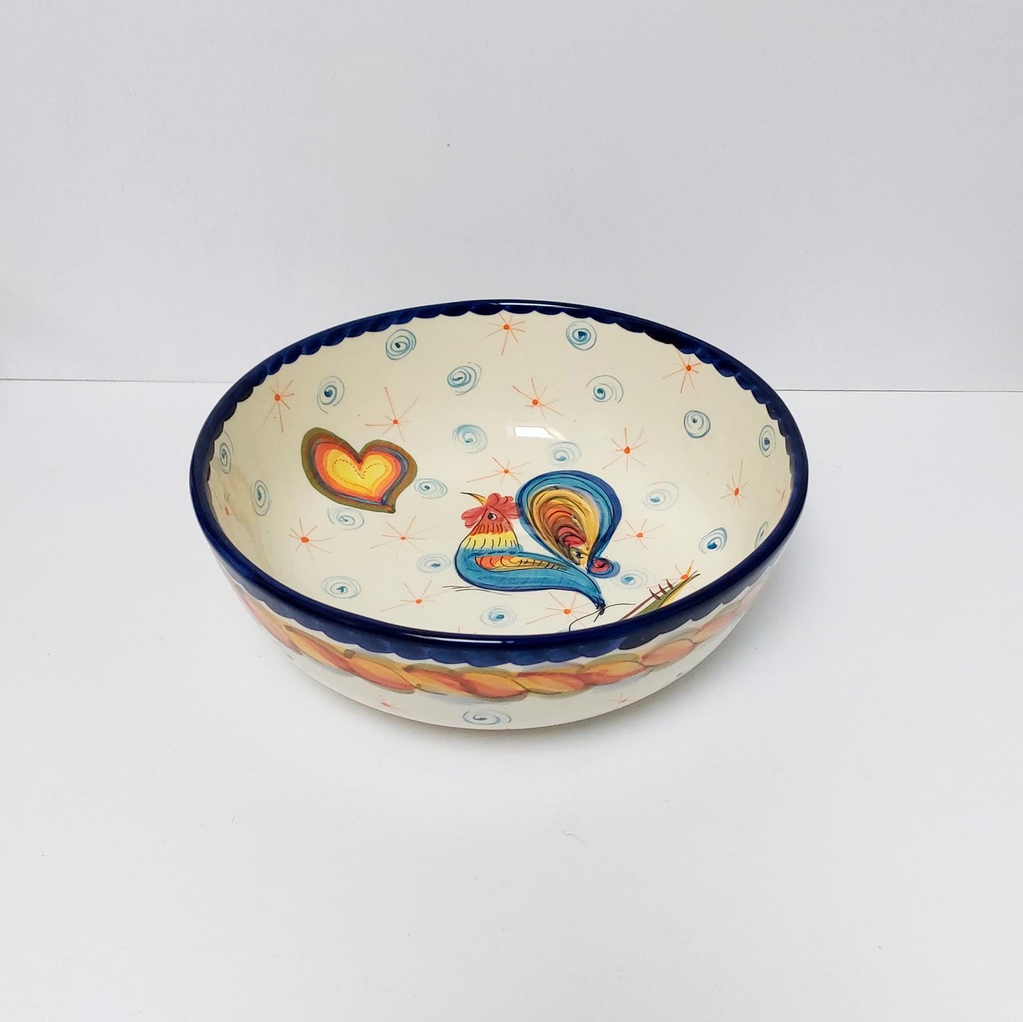 Hand-Painted Ceramic Salad Bowl, Portuguese Rooster Design