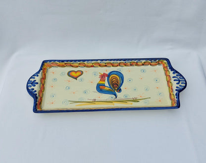 Hand-Painted Portuguese Ceramic Tray with Rooster Motif