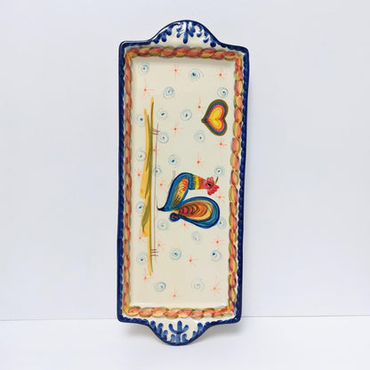 Hand-Painted Portuguese Ceramic Tray with Rooster Motif