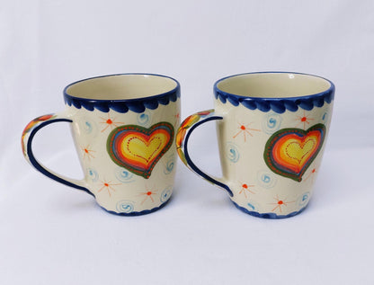 Hand-Painted Portuguese Ceramic Plate Set, Rooster & Hearts Design