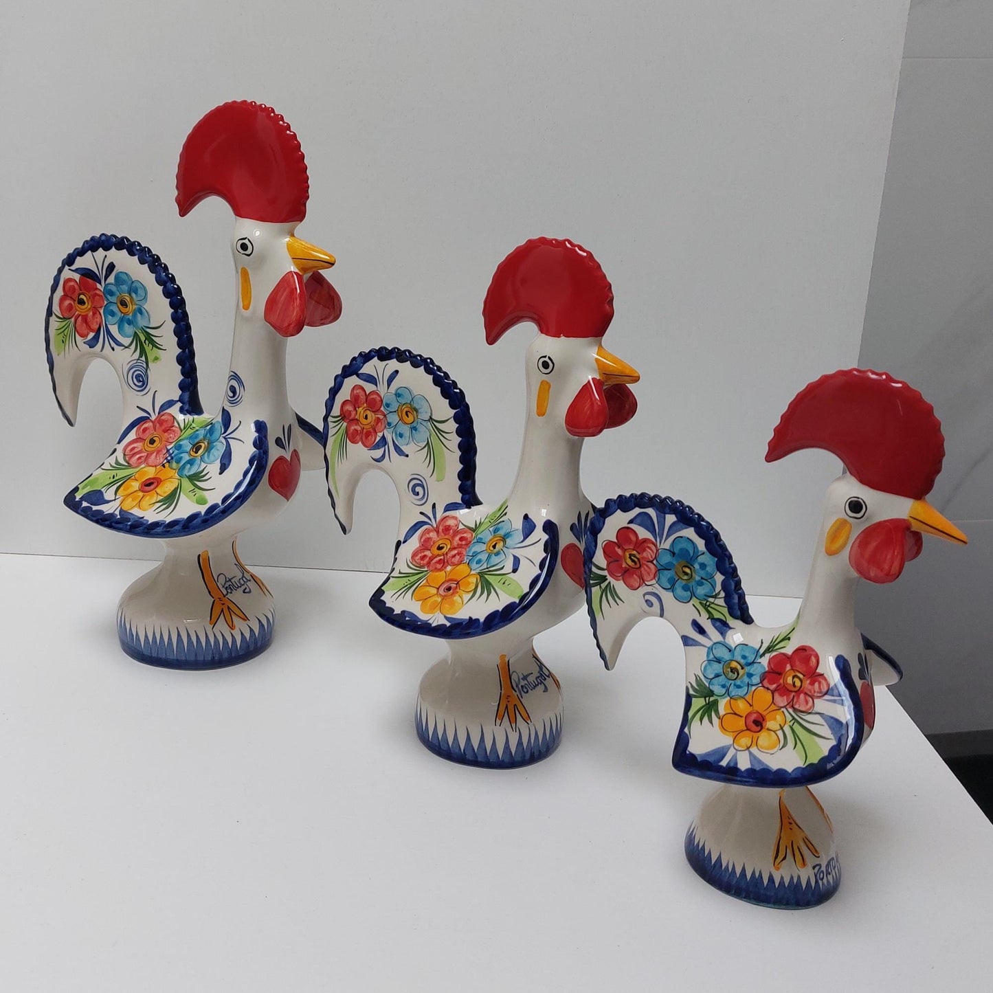 Handmade Large Portuguese Barcelos Rooster, Ceramic Lucky Figurine