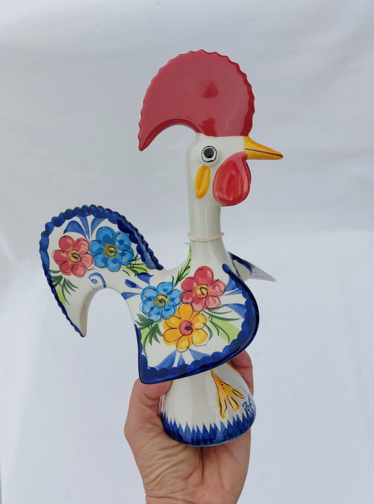 Hand Painted Portuguese Barcelos Rooster Figurine, Ceramic Lucky Charm