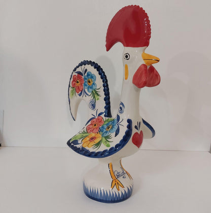 Handmade Large Portuguese Barcelos Rooster, Ceramic Lucky Figurine