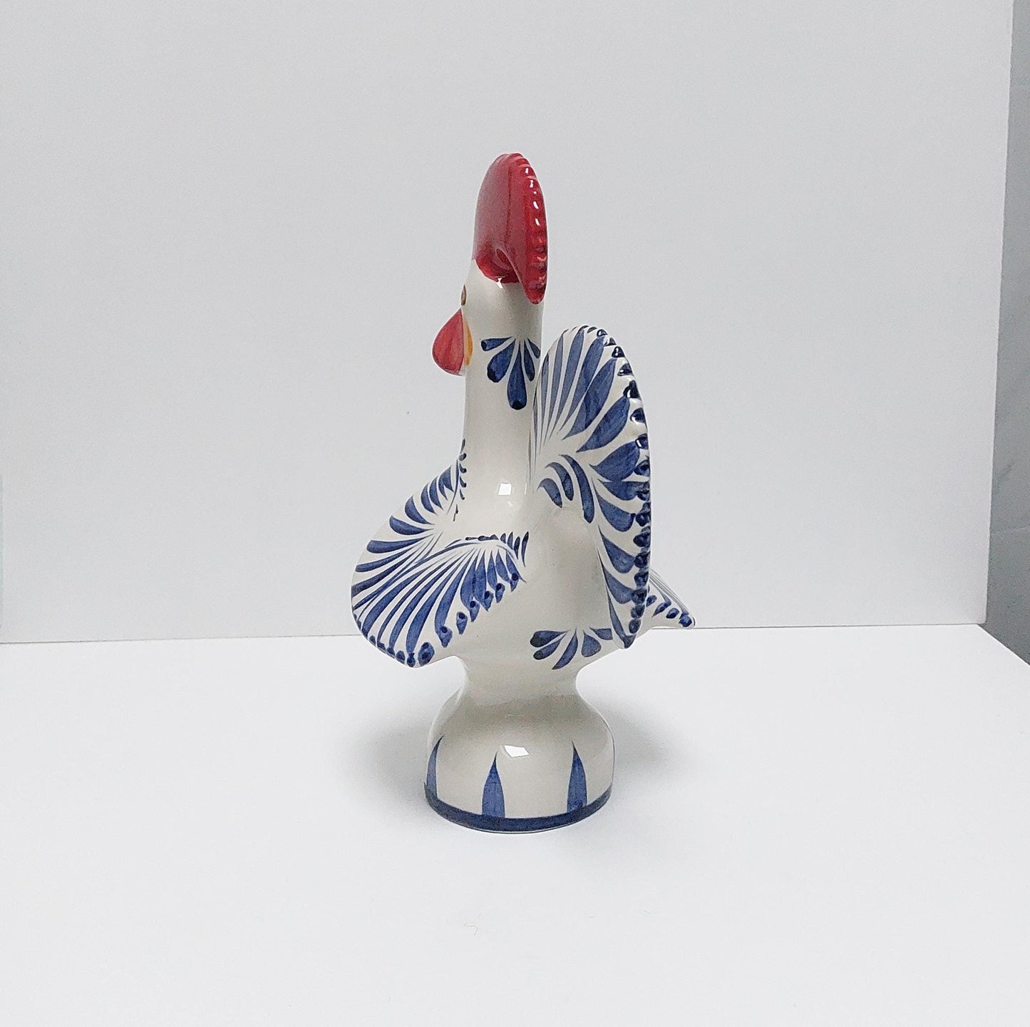 Hand-Painted Ceramic Portuguese Rooster Figurine, Lucky Symbol