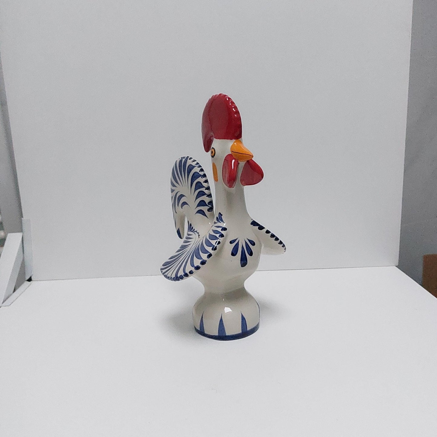 Hand-Painted Ceramic Portuguese Rooster Figurine, Lucky Symbol