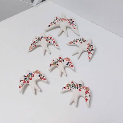 Hand-Painted Ceramic Swallow Wall Decor, Portuguese Floral Design, Set of 6