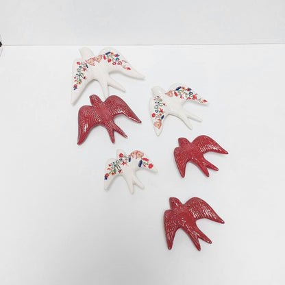 Hand-Painted Ceramic Swallow Wall Decor, Portuguese Folk Art, Set of 6