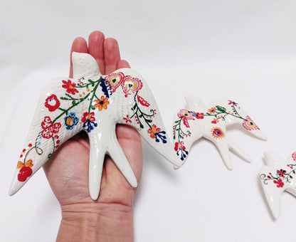 Hand-Painted Ceramic Swallow Wall Decor, Set of 3