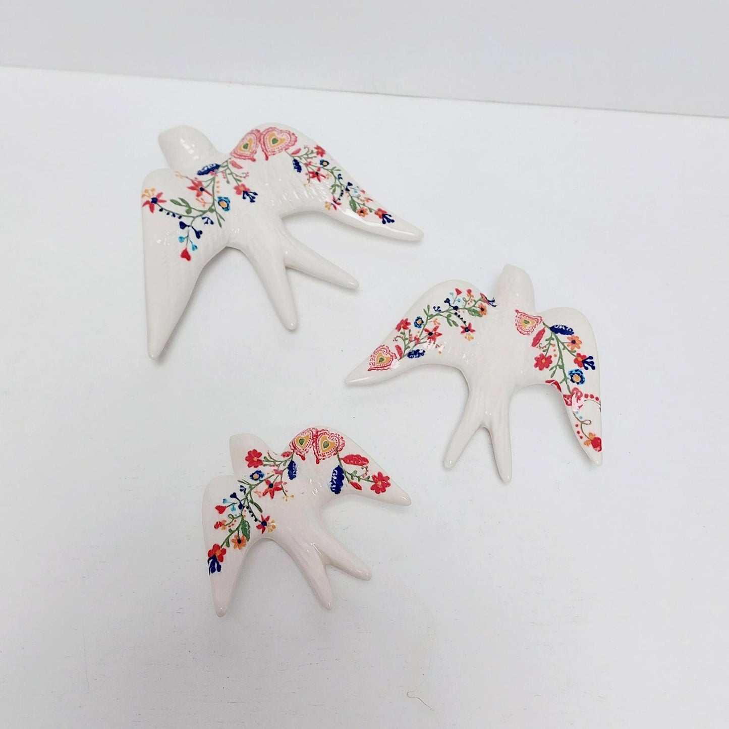 Hand-Painted Ceramic Swallow Wall Decor, Set of 3