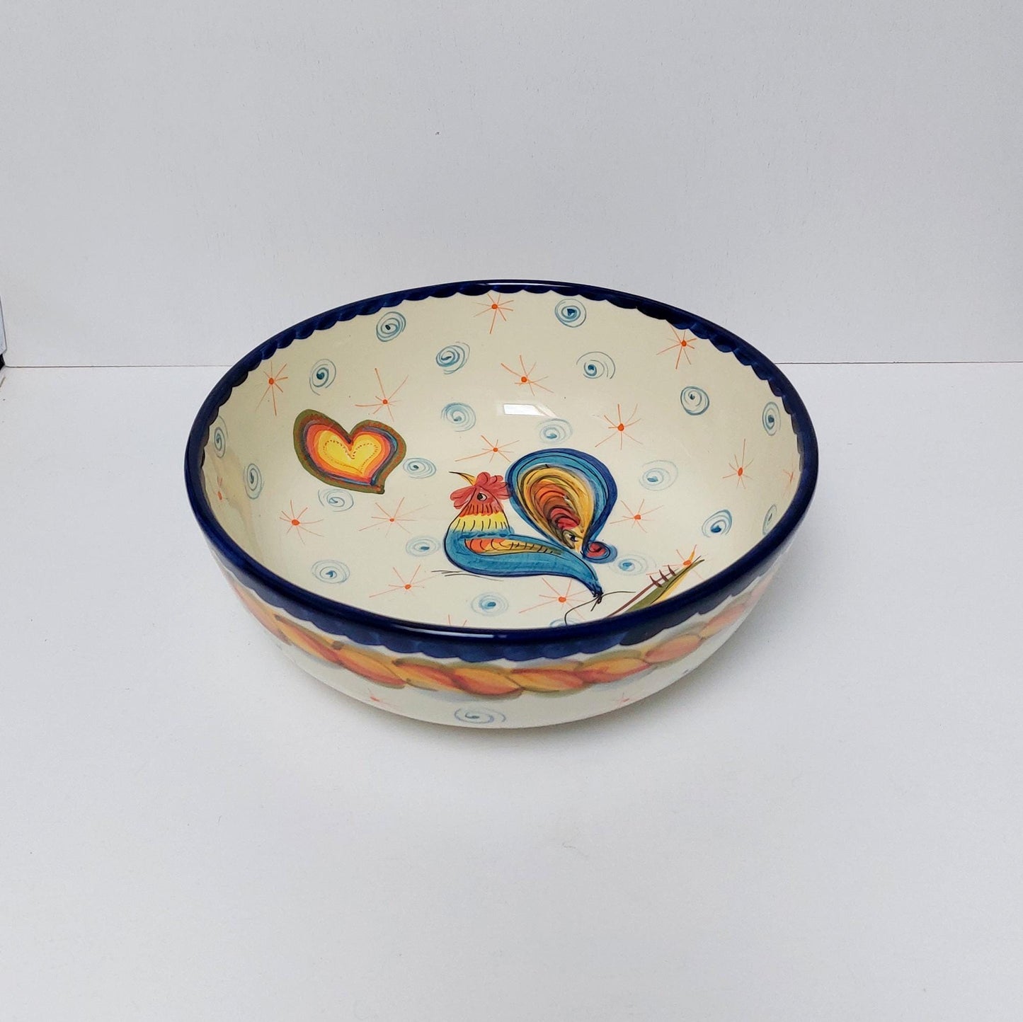 Hand-Painted Ceramic Salad Bowl, Portuguese Rooster Design