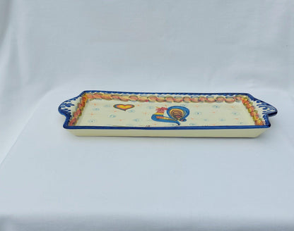 Hand-Painted Portuguese Ceramic Tray with Rooster Motif