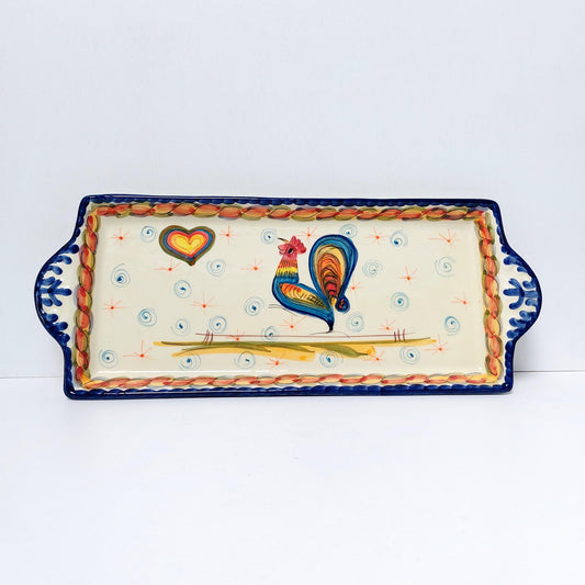 Hand-Painted Portuguese Ceramic Tray with Rooster Motif