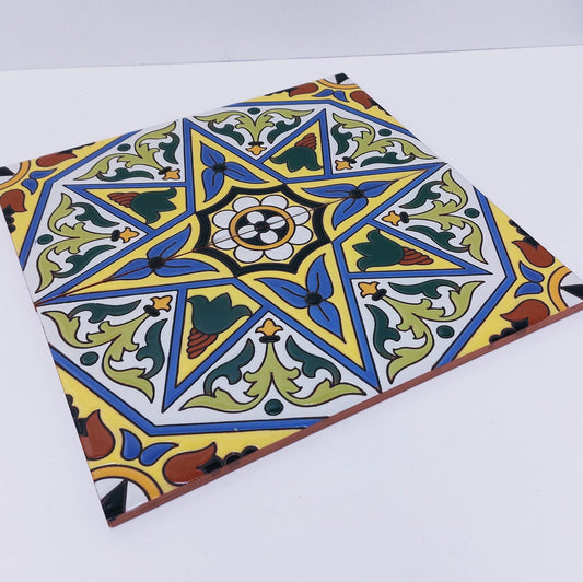 Hand Painted Ceramic Tile Mural, Cuerda Seca Art, 11x11