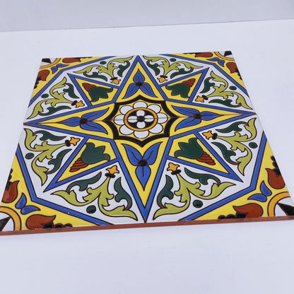Hand Painted Ceramic Tile Mural, Cuerda Seca Art, 11x11