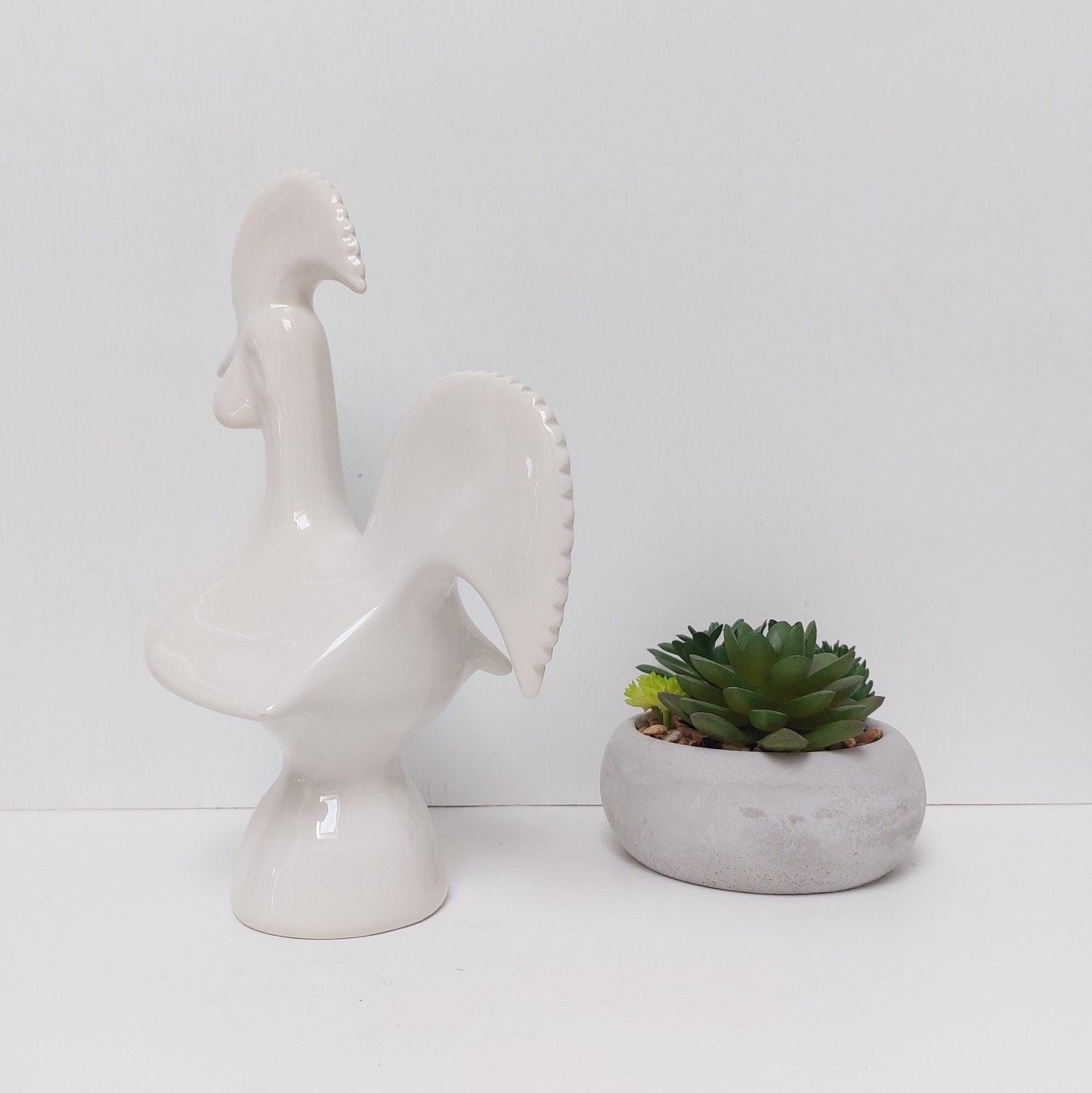 Hand-Painted Ceramic Barcelos Rooster, White Portuguese Souvenir (Size S)
