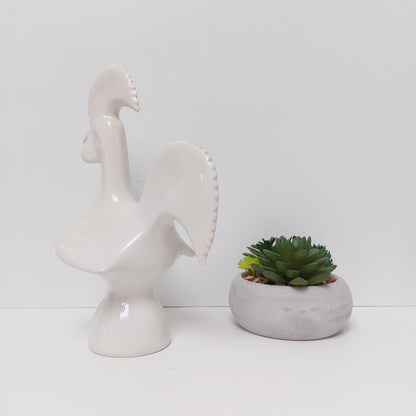 Hand-Painted Ceramic Barcelos Rooster, White Portuguese Souvenir (Size S)