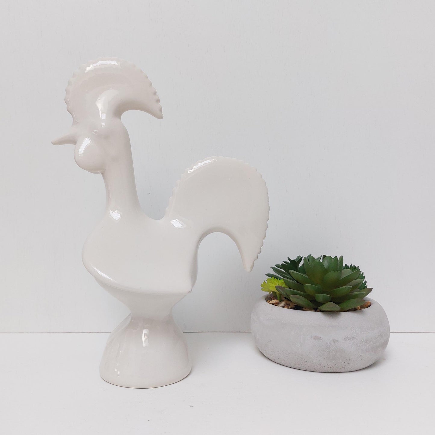 Hand-Painted Ceramic Barcelos Rooster, White Portuguese Souvenir (Size S)