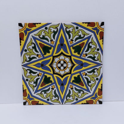 Hand Painted Ceramic Tile Mural, Cuerda Seca Art, 11x11