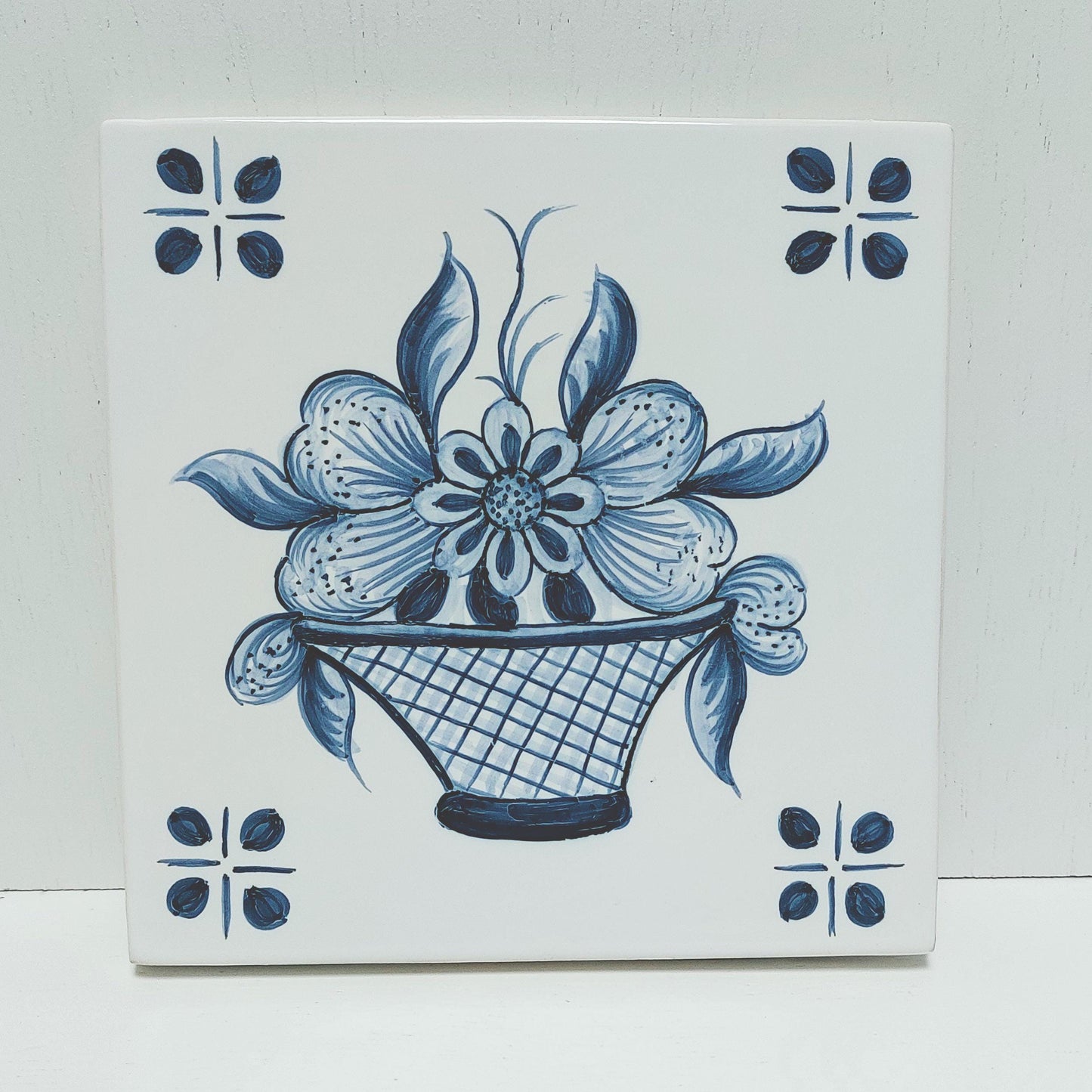 Hand Painted Portuguese Tile, Floral Wall Decor