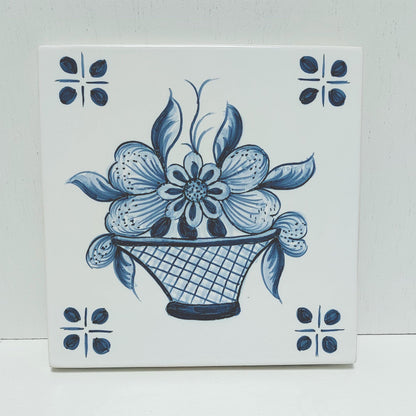 Hand Painted Portuguese Tile, Floral Wall Decor