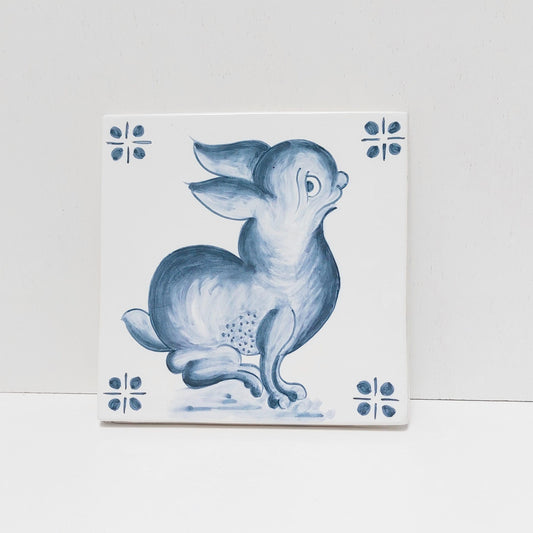 Hand-Painted Portuguese Tile, Decorative Rabbit Wall Hanging