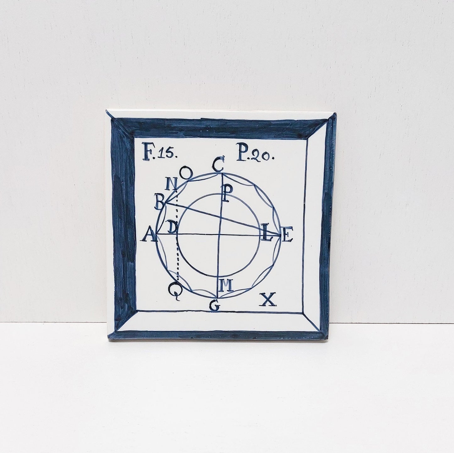 Hand Painted Portuguese Tile, Geometry Formulas Decor