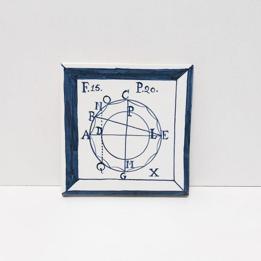 Hand Painted Portuguese Tile, Geometry Formulas Decor