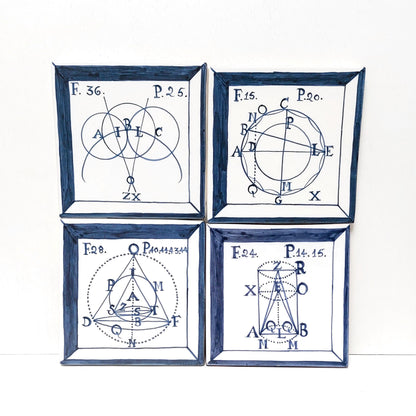 Hand-Painted Portuguese Tile Mural, Math Geometry Decor, 4 Piece