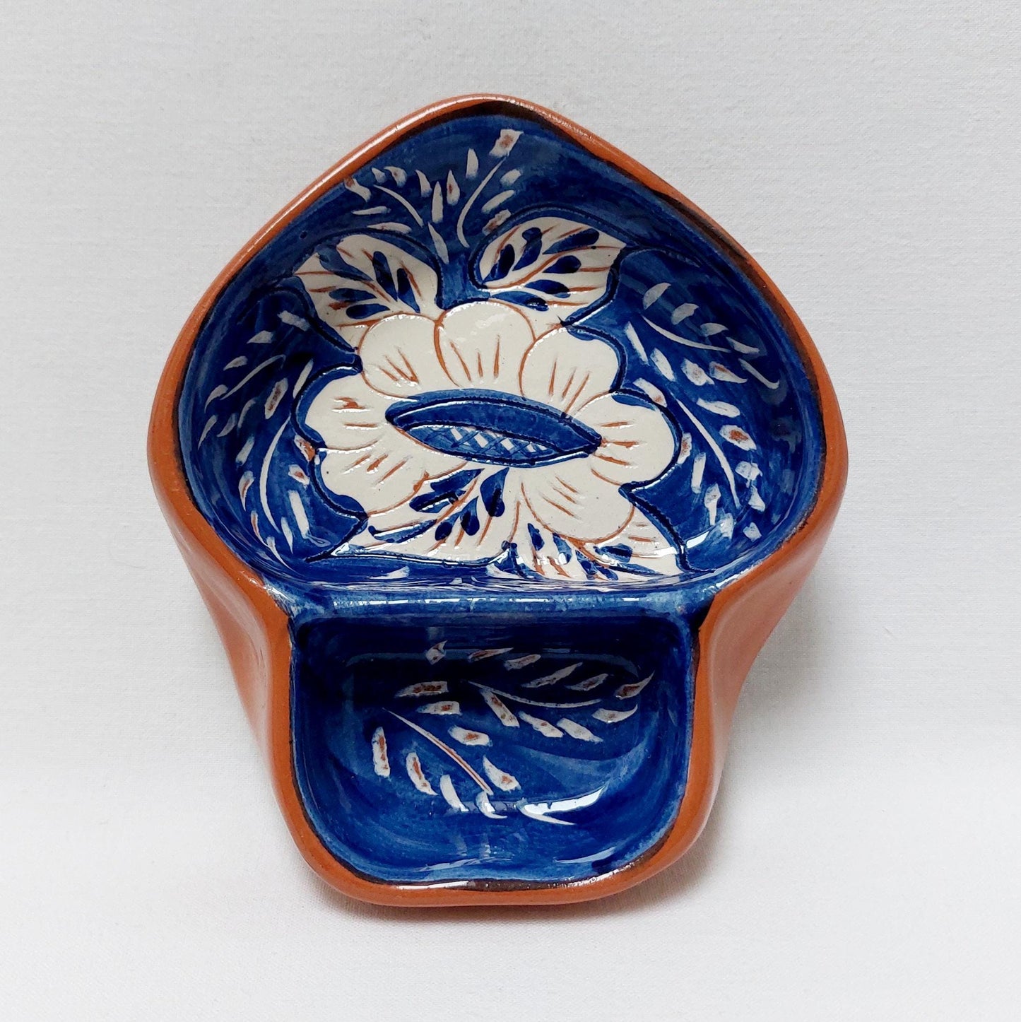 Portuguese Olive Dish, Cobalt Blue Flower, Appetizer Serving Saucer