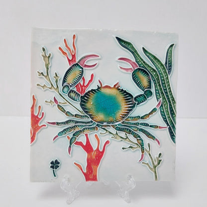 Hand-Painted Portuguese Ceramic Tile, Marine Art, Coastal Decor (5.51"x5.51")
