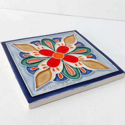 Hand-Painted Portuguese Ceramic Tile, Wall Art Azulejo (5.51"x5.51")