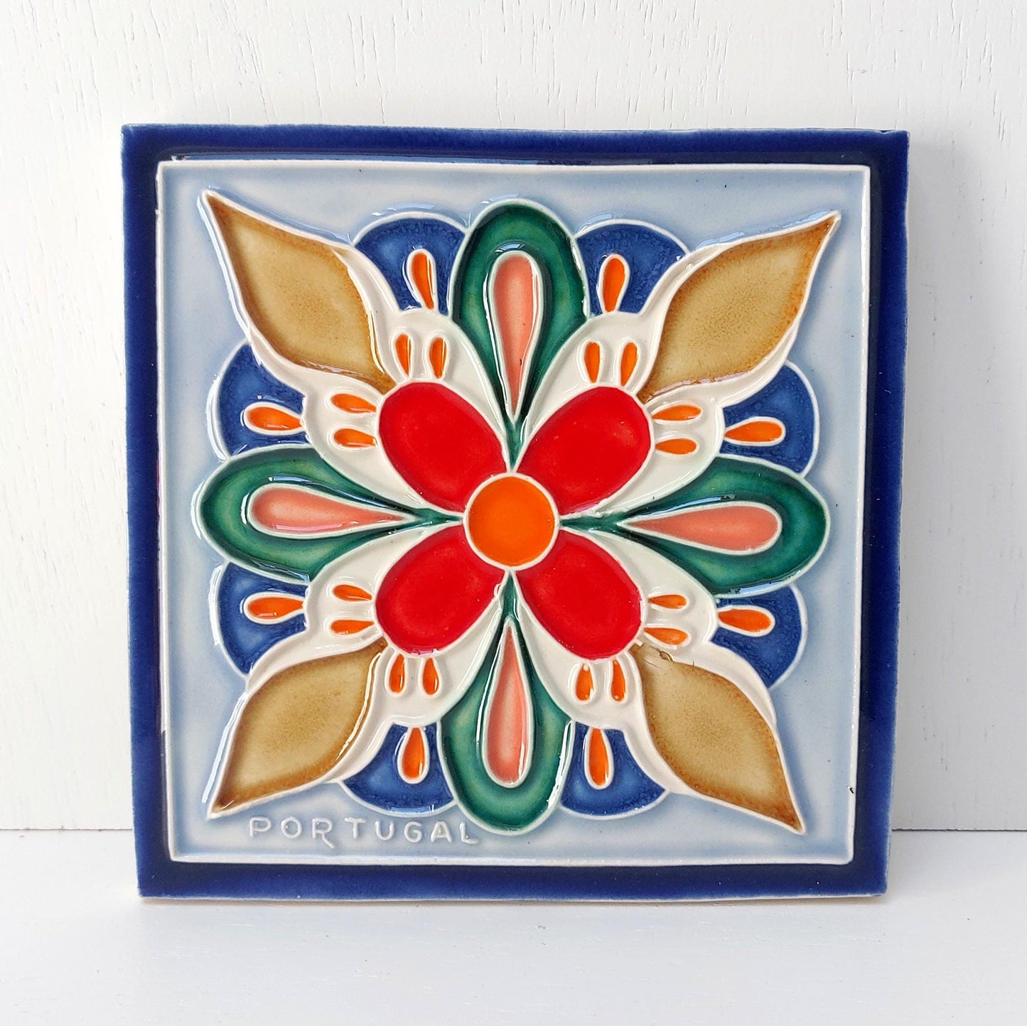 Hand-Painted Portuguese Ceramic Tile, Wall Art Azulejo (5.51"x5.51")