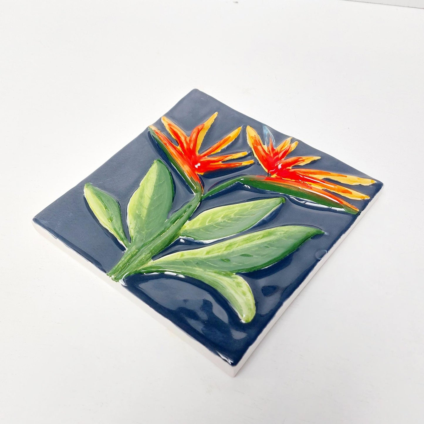 Hand-Painted Ceramic Tile Wall Art, Portuguese Azulejo, Bird of Paradise