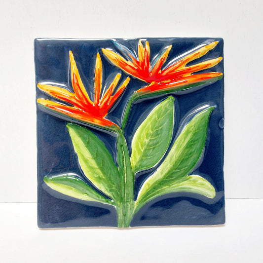 Hand-Painted Ceramic Tile Wall Art, Portuguese Azulejo, Bird of Paradise