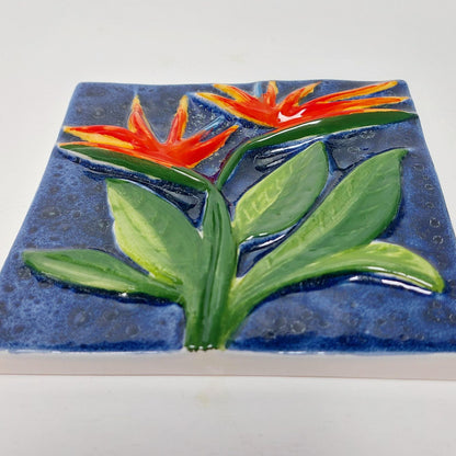 Hand-Painted Ceramic Tile, Portuguese Art Azulejo, Bird of Paradise