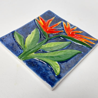 Hand-Painted Ceramic Tile, Portuguese Art Azulejo, Bird of Paradise