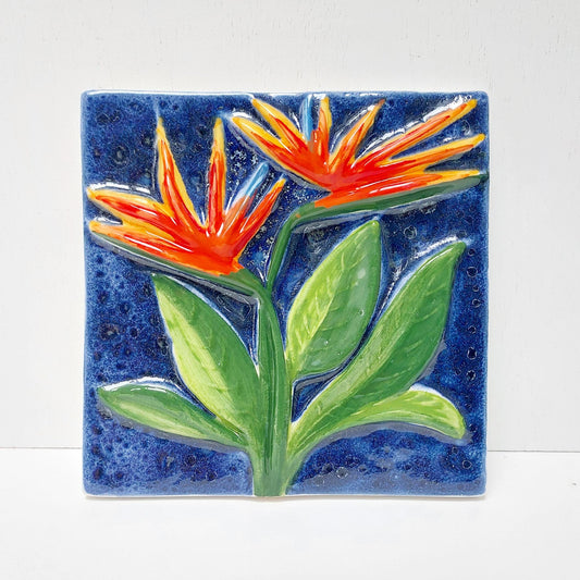 Hand-Painted Ceramic Tile, Portuguese Art Azulejo, Bird of Paradise