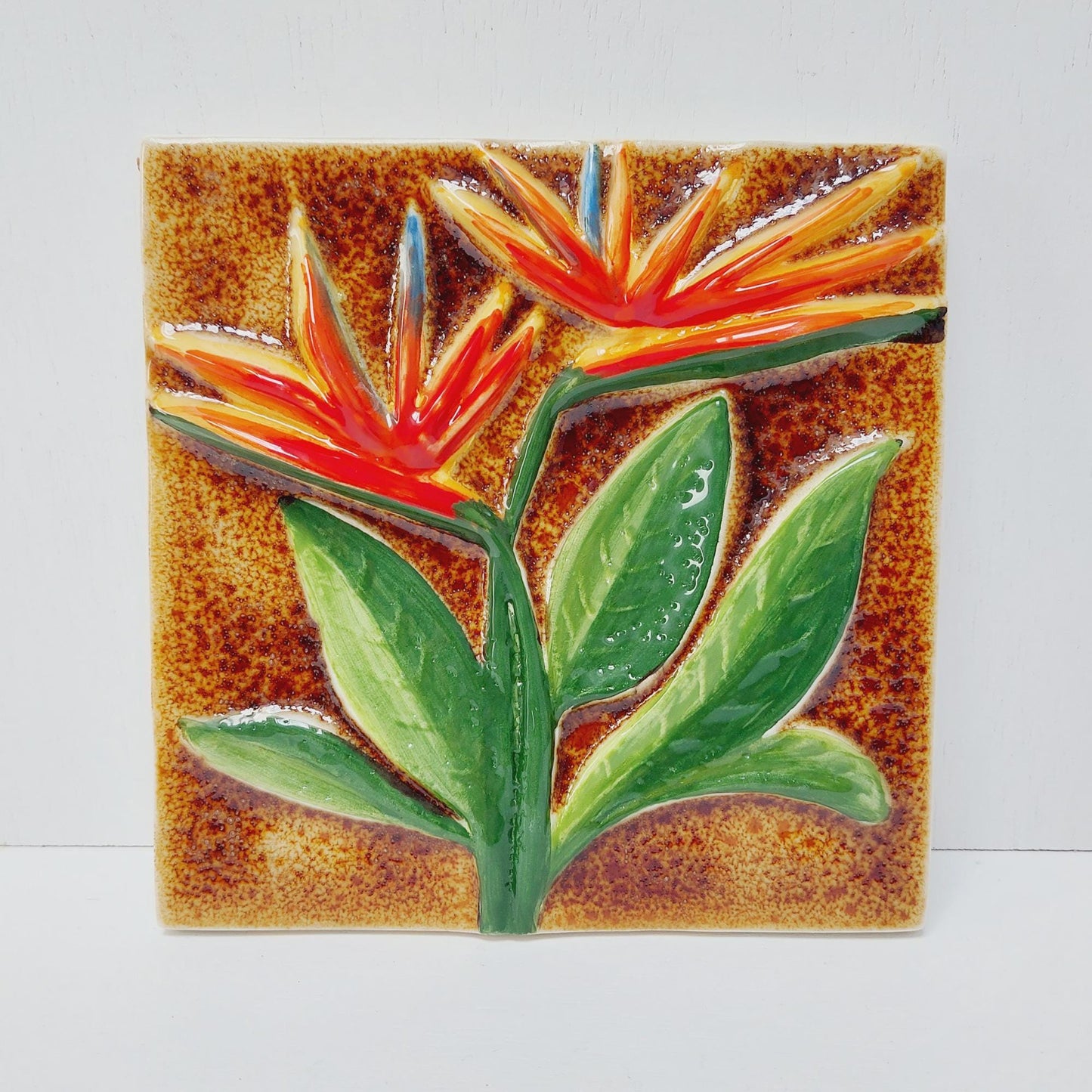 Hand-Painted Portuguese Tile, Bird of Paradise Wall Art (5.51x5.51")