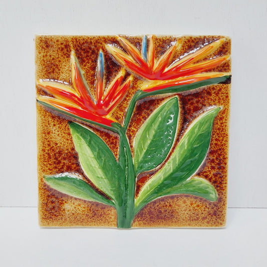 Hand-Painted Portuguese Tile, Bird of Paradise Wall Art (5.51x5.51")
