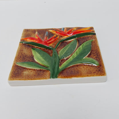 Hand-Painted Portuguese Tile, Bird of Paradise Wall Art (5.51x5.51")