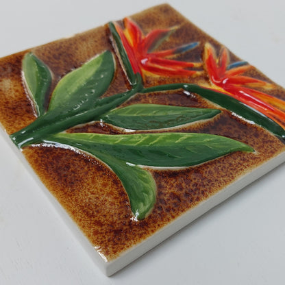 Hand-Painted Portuguese Tile, Bird of Paradise Wall Art (5.51x5.51")