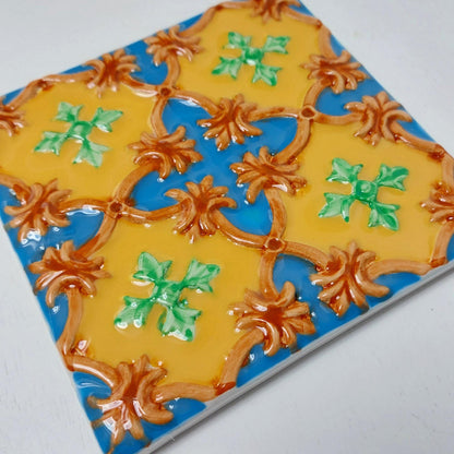 Hand-Painted Portuguese Ceramic Tile, Azulejos Wall Art (5.51"x5.51")