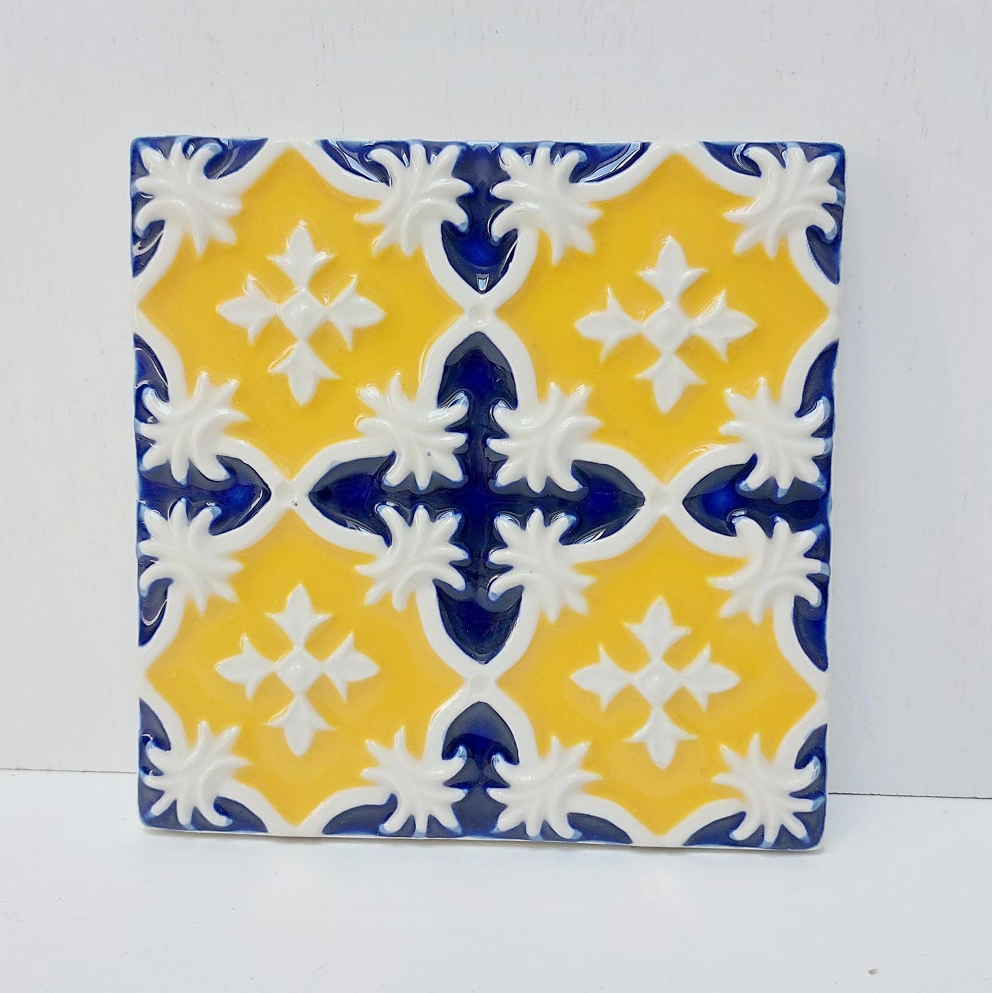 Hand-Painted Portuguese Ceramic Tile, Wall Decor (5.51"x5.51")