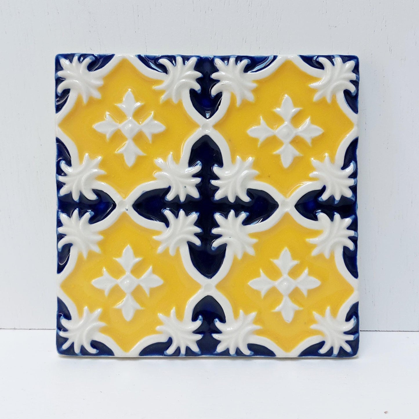 Hand-Painted Portuguese Ceramic Tile, Wall Decor (5.51"x5.51")