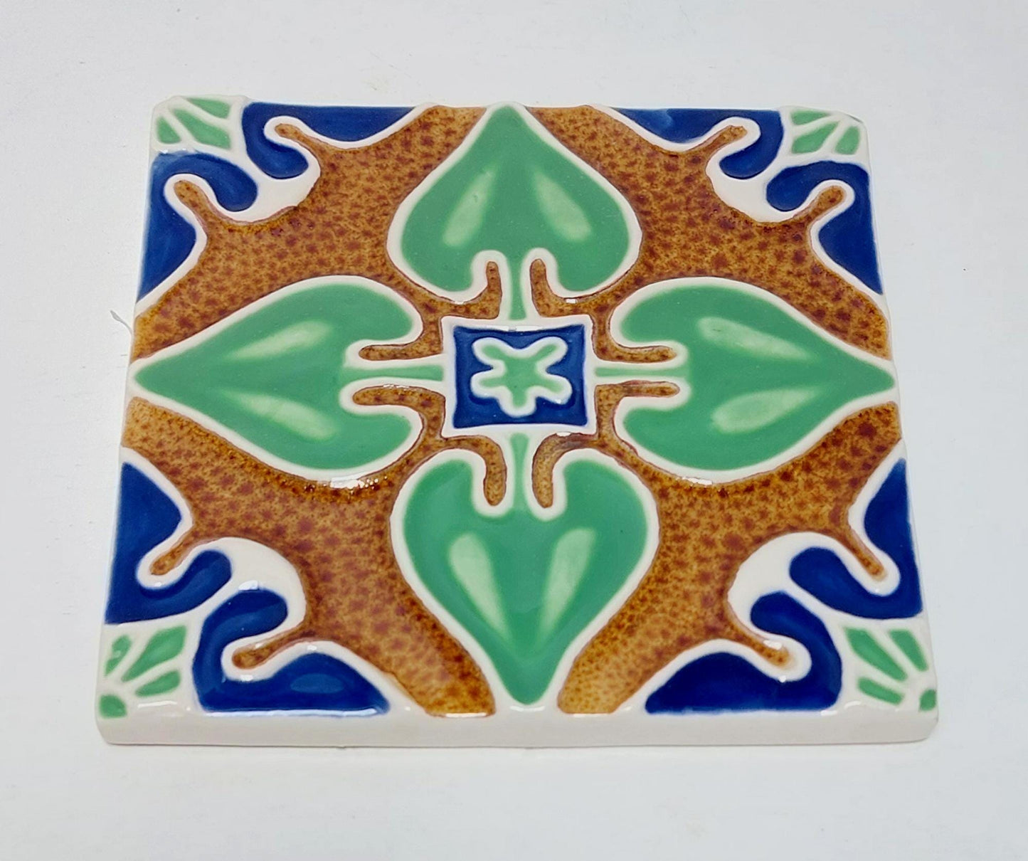 Hand-Painted Portuguese Ceramic Tile, Floral Wall Art (5.51" x 5.51")