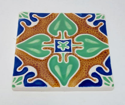 Hand-Painted Portuguese Ceramic Tile, Floral Wall Art (5.51" x 5.51")