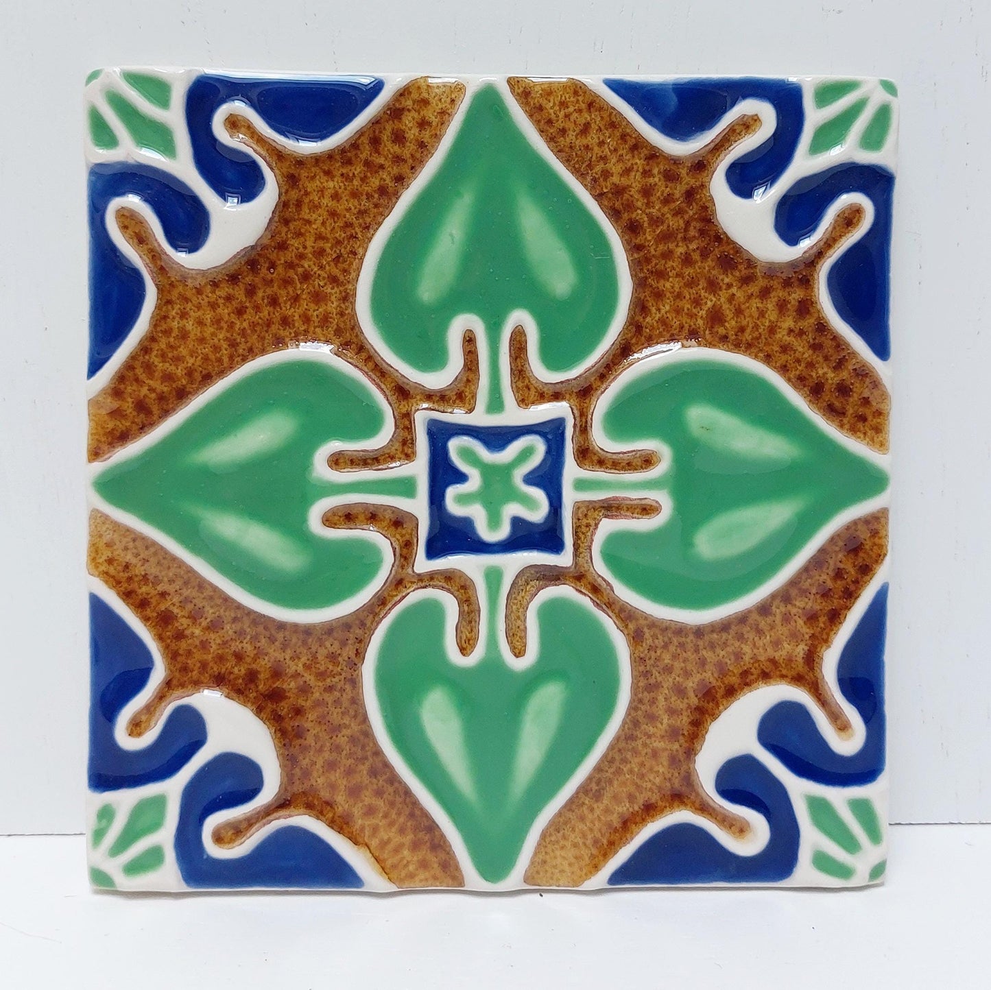 Hand-Painted Portuguese Ceramic Tile, Floral Wall Art (5.51" x 5.51")