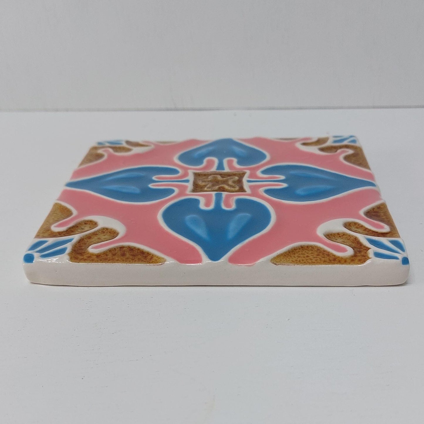 Hand-Painted Portuguese Ceramic Tile, Floral Wall Decor (5.51"x5.51")