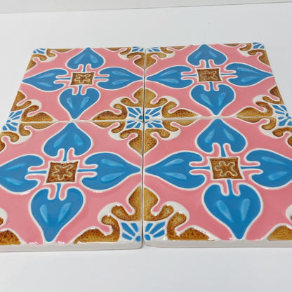 Hand-Painted Portuguese Ceramic Tile, Floral Wall Decor (5.51"x5.51")